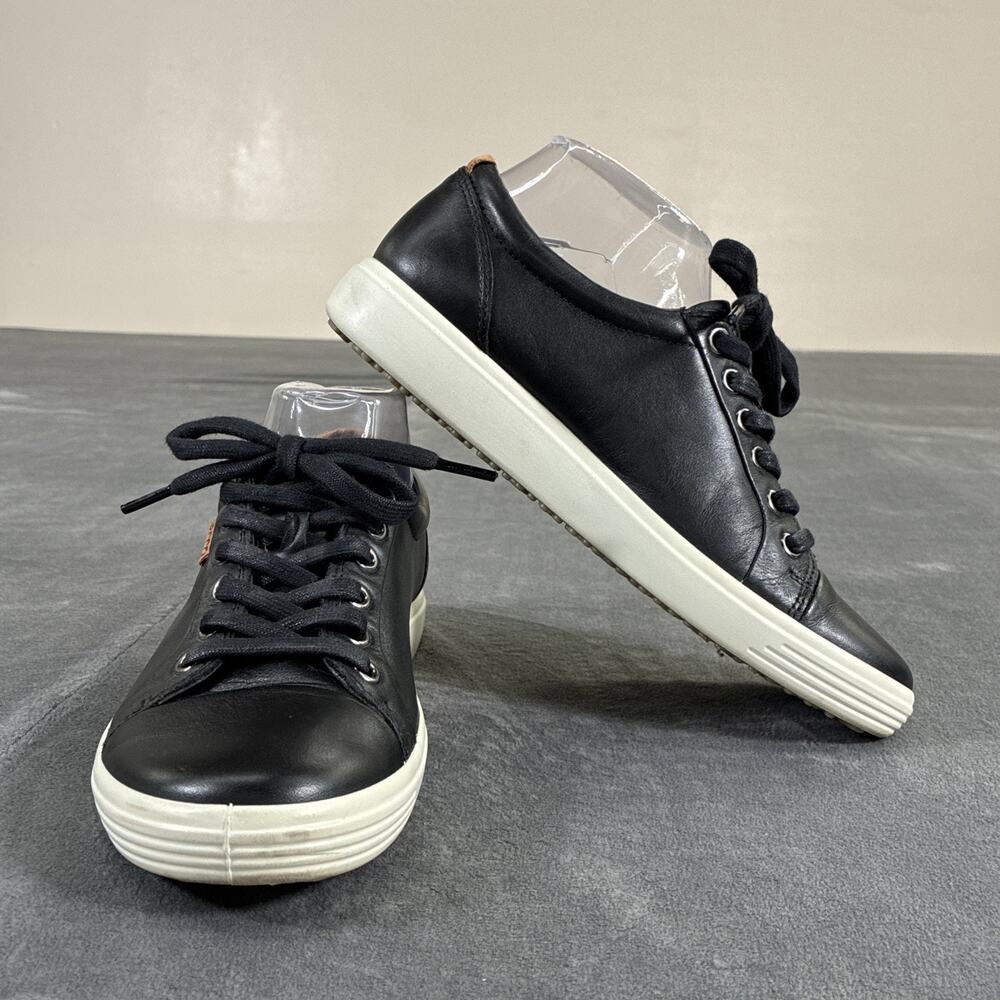 ECCO Street Casual SOFT Black Leather Lace Up Sneakers Shoes Womens SZ US 7/38